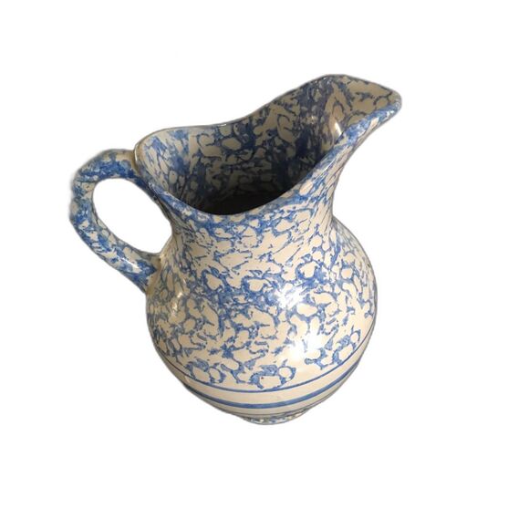 Zanesville Stoneware Company Basin Pitcher ~ Blue Sponge Glaze